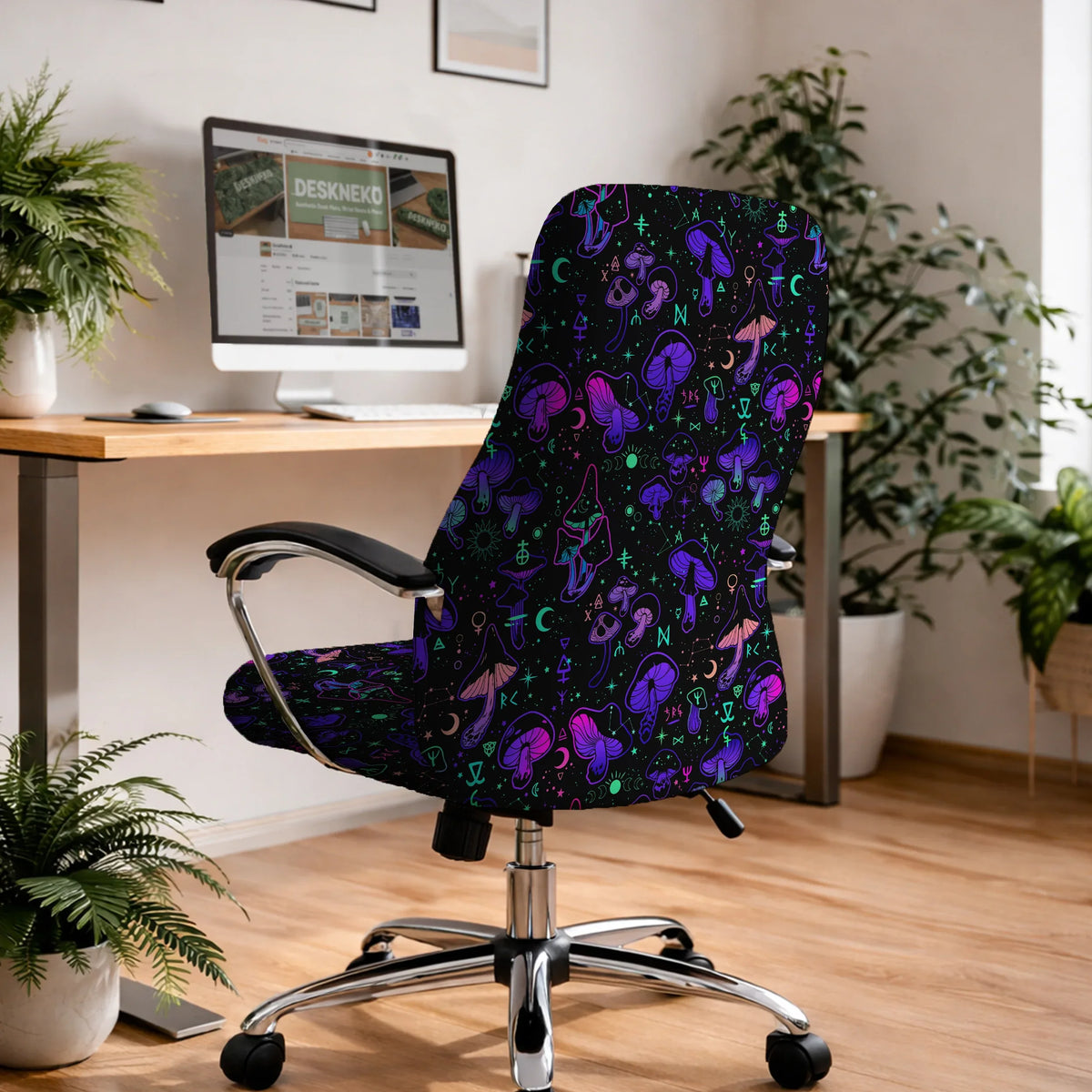 Neon mushrooms chair cover