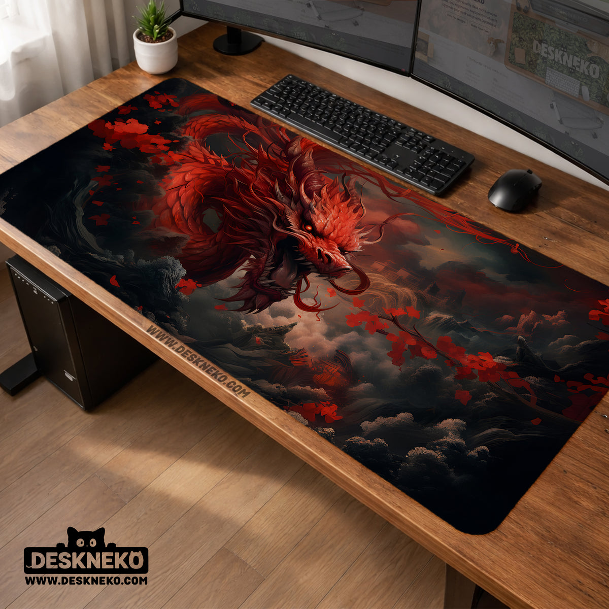 Crimson red dragon desk mat mousepad