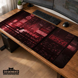 Red cyberpunk tokyo cat desk mat