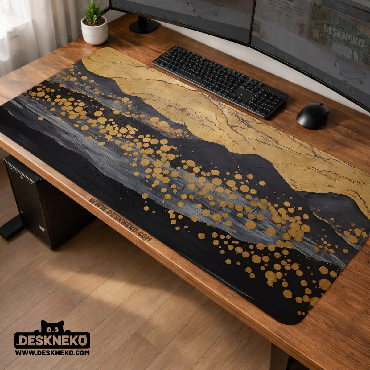 Black gold abstract mountain desk mat & mousepad