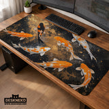 Black gold koi desk mat mousepad
