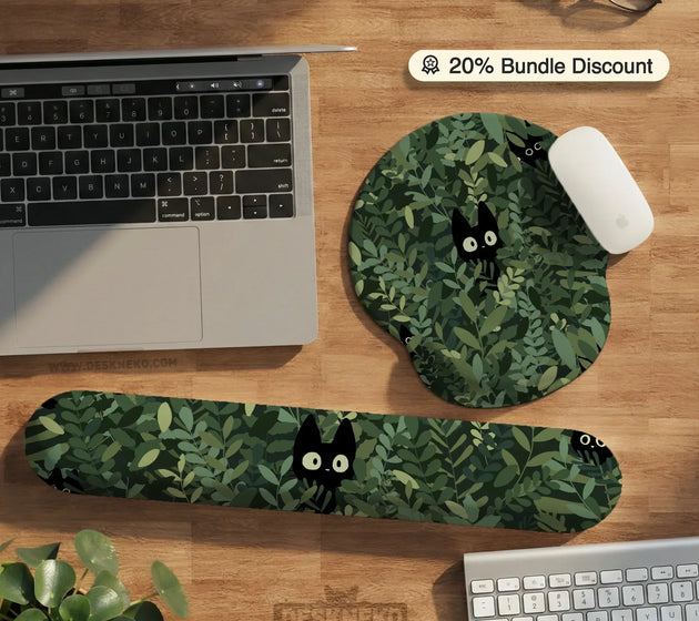 Botanical cat ergonomic mousepad with wrist rest for desk comfort