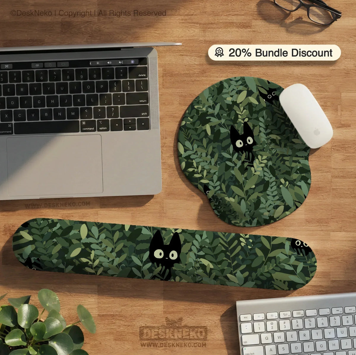 Botanical cat ergonomic mousepad with wrist rest for desk comfort