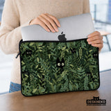 Botanical cat laptop sleeve & bag, forest green aesthetic case