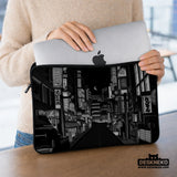 Tokyo night pixel laptop sleeve & bag – monochrome cyberpunk case