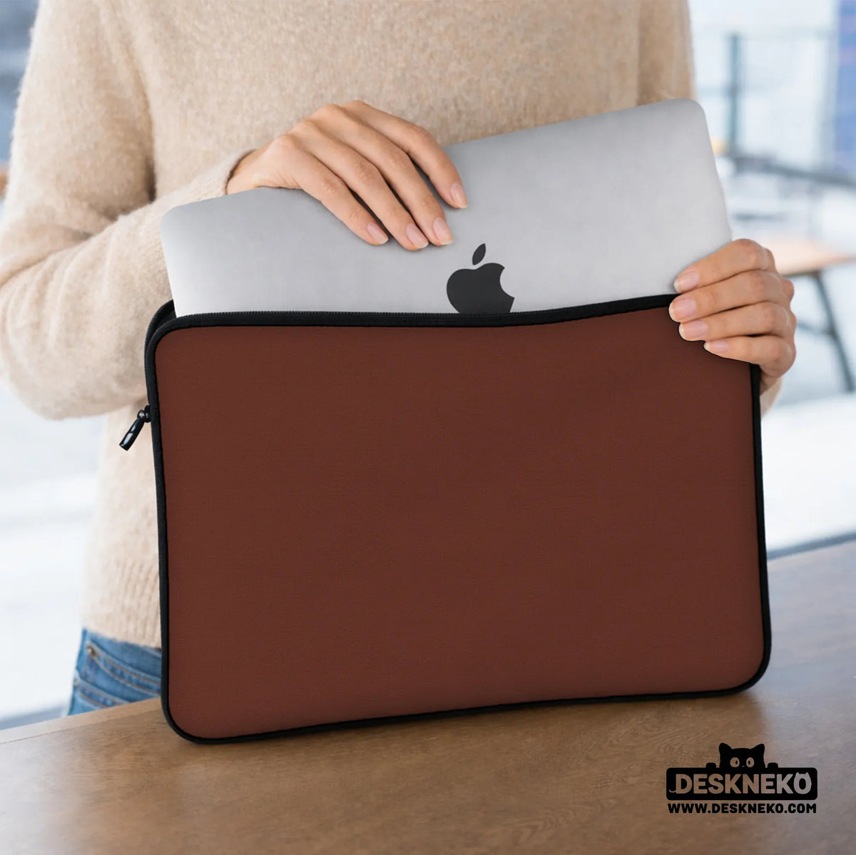 Mahogany laptop sleeve & bag, minimalist brown work case