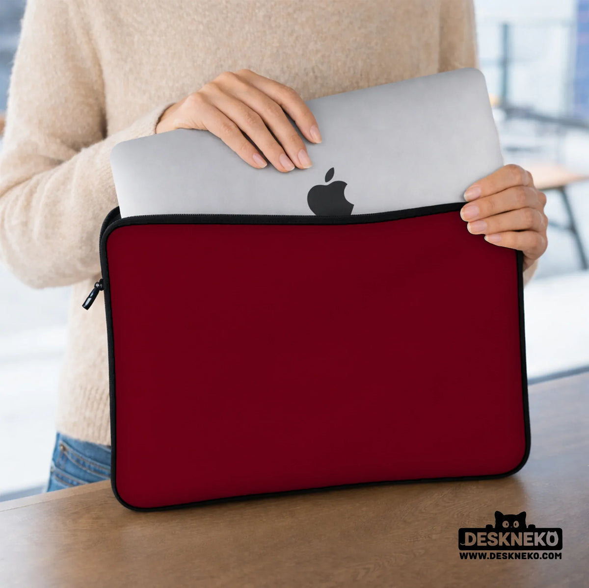 Burgundy laptop sleeve & bag for macbook and notebooks