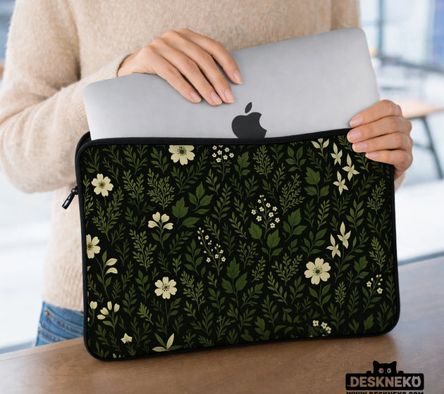 Dark green botanical laptop sleeve