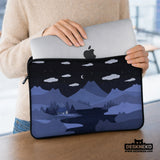 Whimisical blue cat mountains laptop sleeve & bag