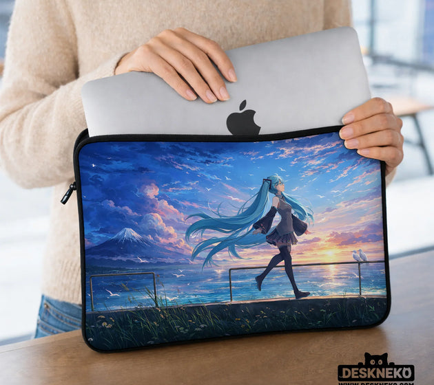 Blue anime laptop sleeve with handle
