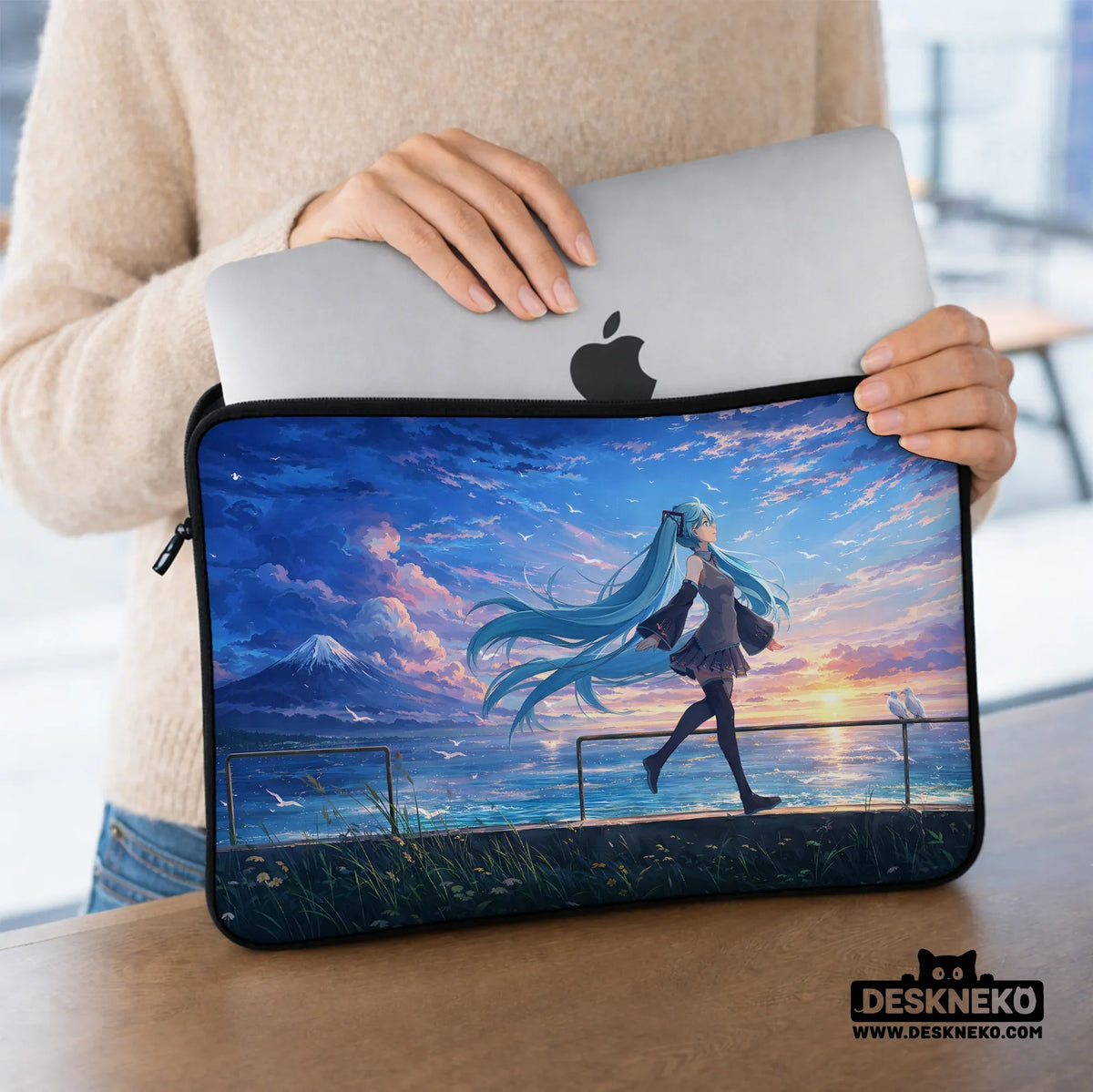 Blue anime laptop sleeve with handle