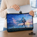 Blue anime laptop sleeve with handle