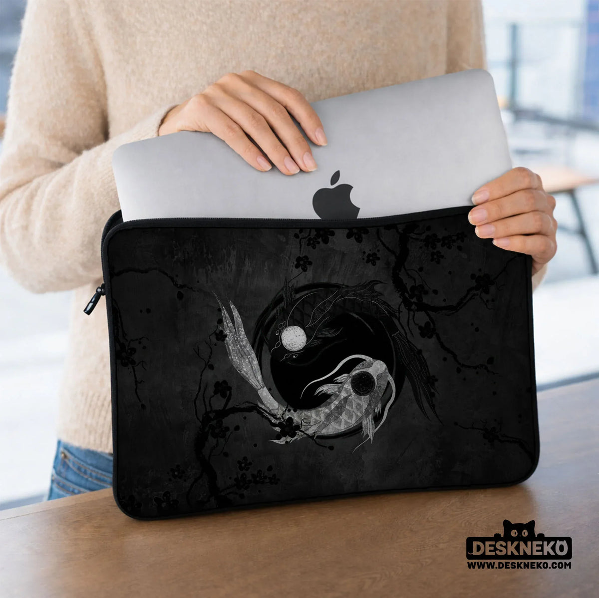 Dark koi yin yang laptop sleeve & bag, japanese ink case