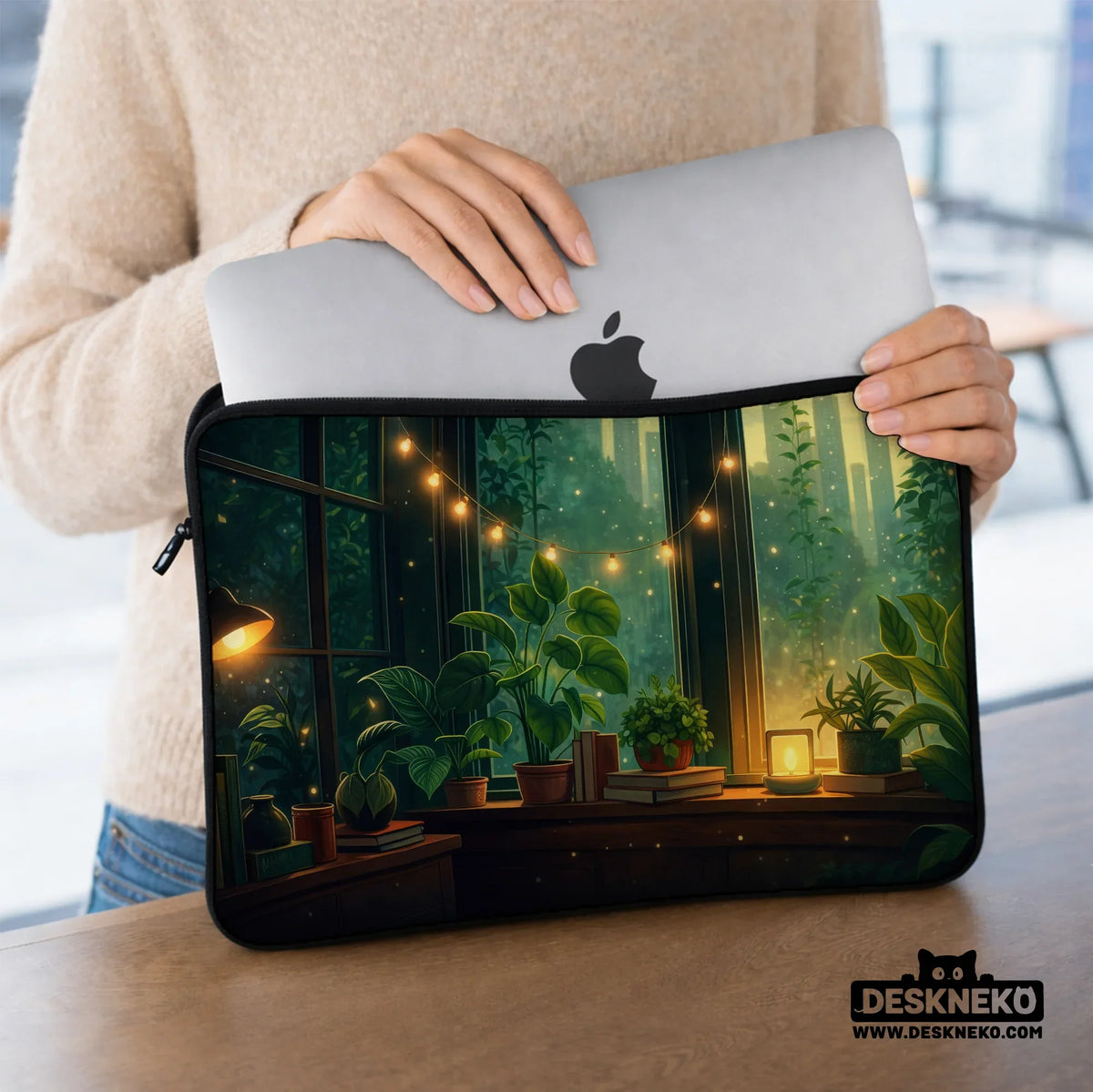 Cozy green window laptop sleeve & bag
