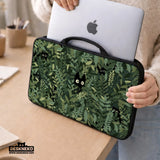 Botanical cat laptop sleeve & bag, forest green aesthetic case