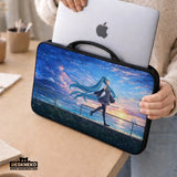 Blue anime laptop sleeve with handle