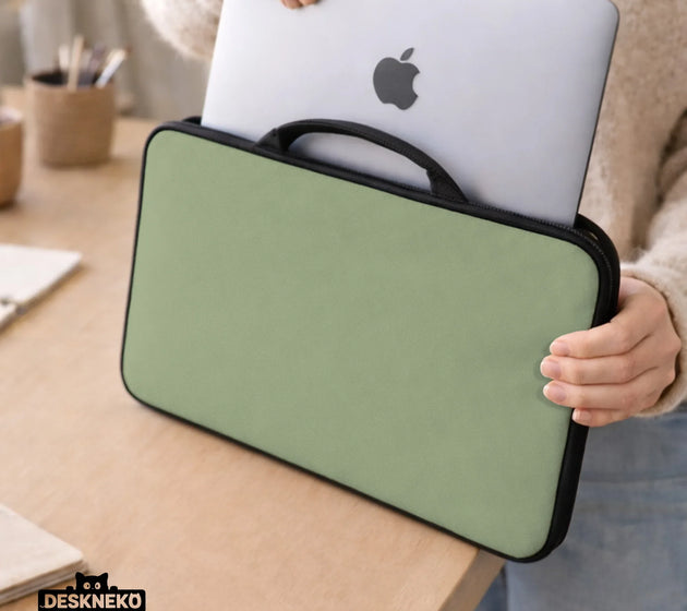 Sage green laptop bag with shoulder strap & handle