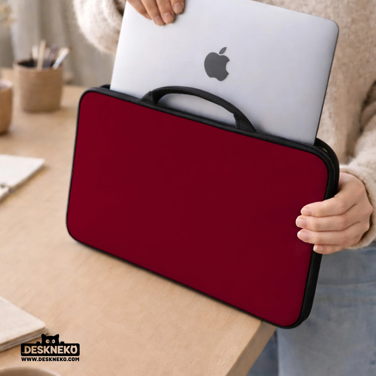Burgundy laptop sleeve & bag for macbook and notebooks