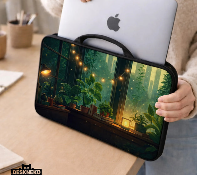 Cozy green window laptop sleeve & bag