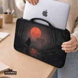 Samurai red moon laptop sleeve & bag with handle and shoulder strap