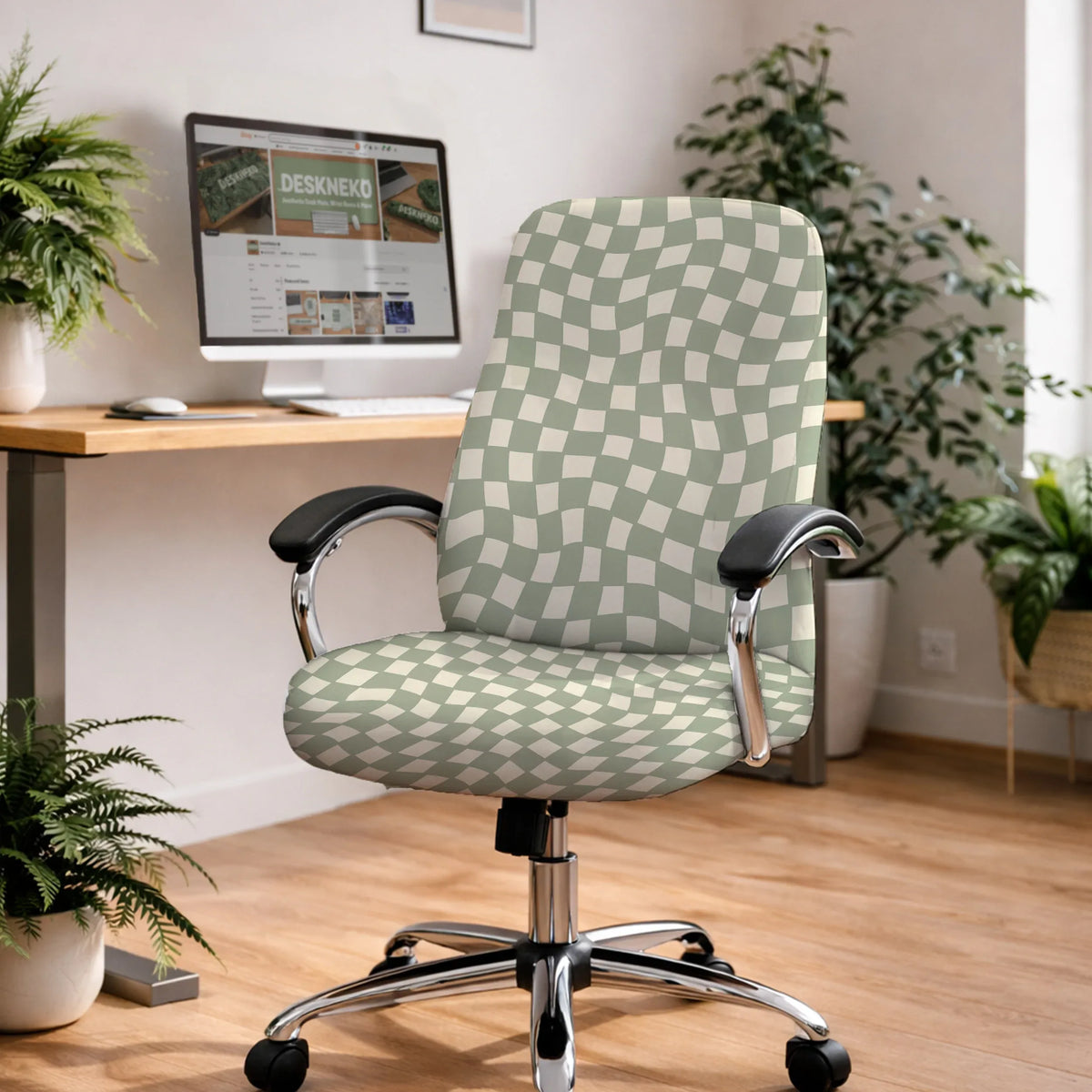 Green checker chair cover