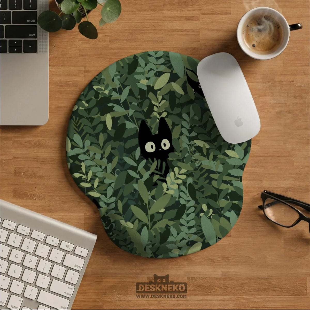 Botanical cat ergonomic mousepad with wrist rest for desk comfort