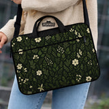 Botanical laptop sleeve & bag with dark green floral pattern