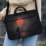 Samurai red moon laptop sleeve & bag with handle and shoulder strap