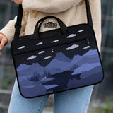 Whimisical blue cat mountains laptop sleeve & bag