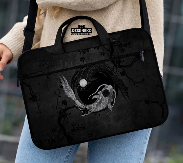 Dark koi yin yang laptop sleeve & bag, japanese ink case