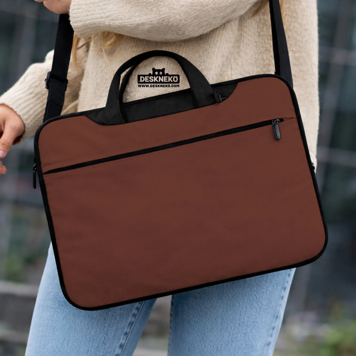 Mahogany laptop sleeve & bag, minimalist brown work case