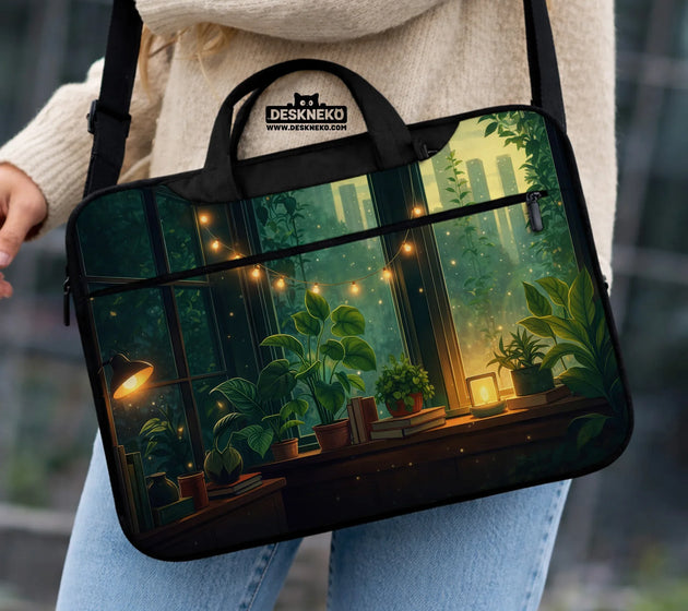 Cozy green window laptop sleeve & bag