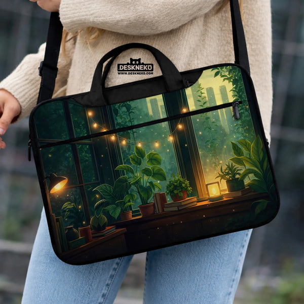 Cozy Green Window Laptop Sleeve & Bag - Deskneko