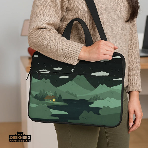 Green Cat Mountains Laptop Sleeve & Bag - Deskneko