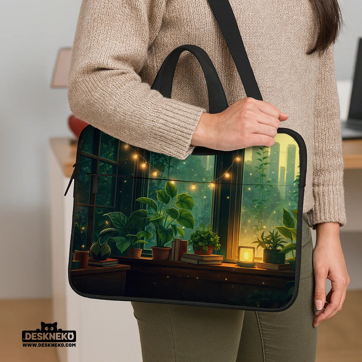 Cozy green window laptop sleeve & bag
