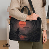 Samurai red moon laptop sleeve & bag with handle and shoulder strap