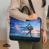 Blue anime laptop sleeve with handle