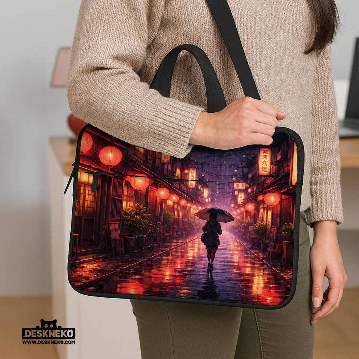 Lofi anime laptop sleeve & bag japanese rainy street aesthetic