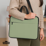 Sage green laptop bag with shoulder strap & handle