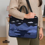 Whimisical blue cat mountains laptop sleeve & bag