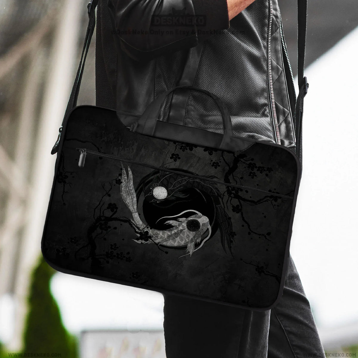 Dark koi yin yang laptop sleeve & bag, japanese ink case
