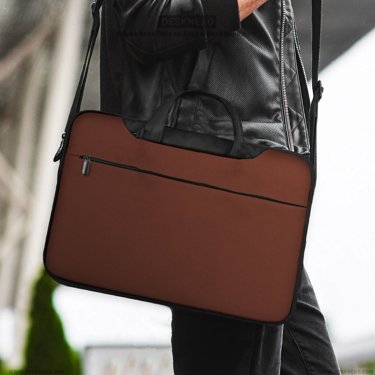 Mahogany laptop sleeve & bag, minimalist brown work case