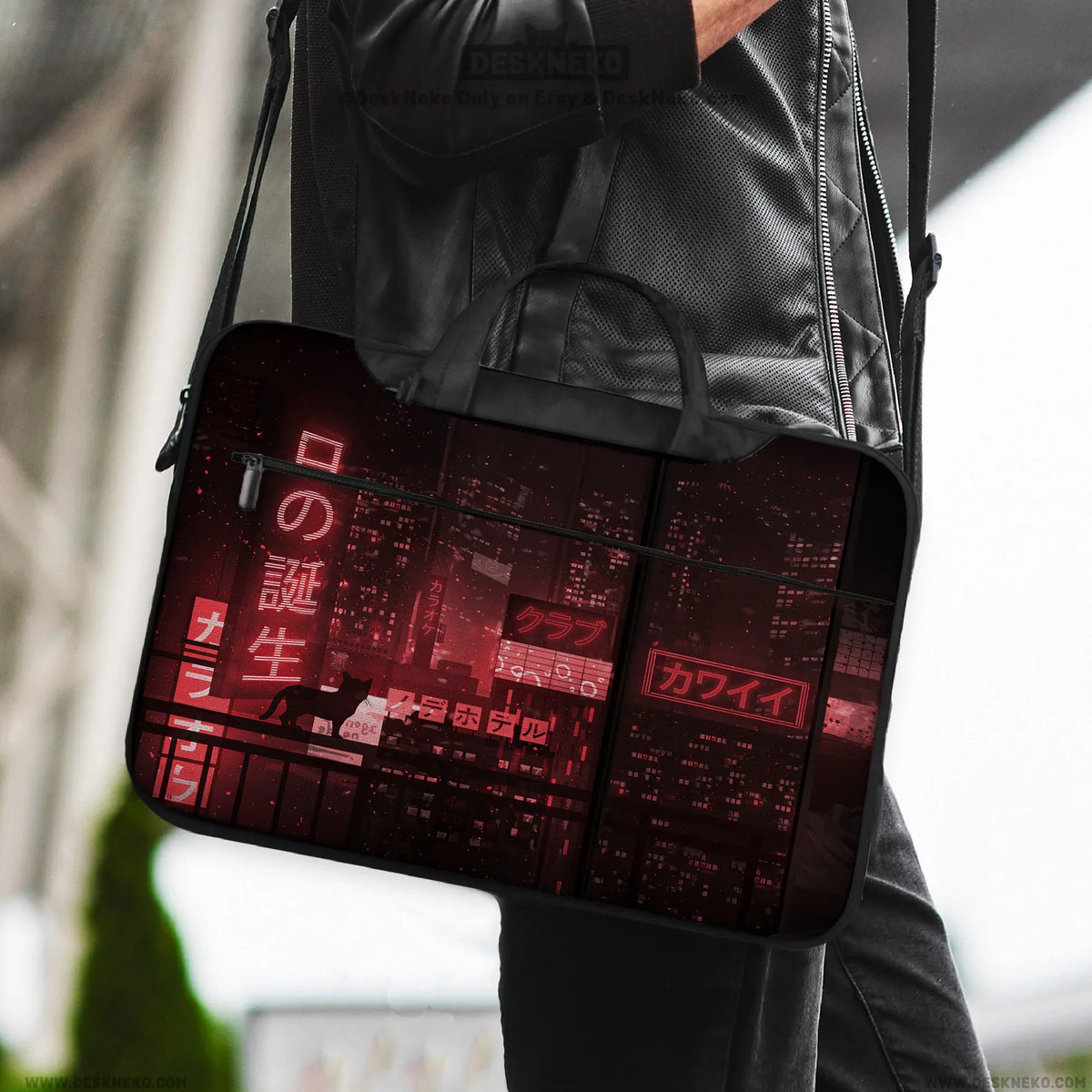 Red Cyberpunk Laptop Sleeve & Bag - Deskneko
