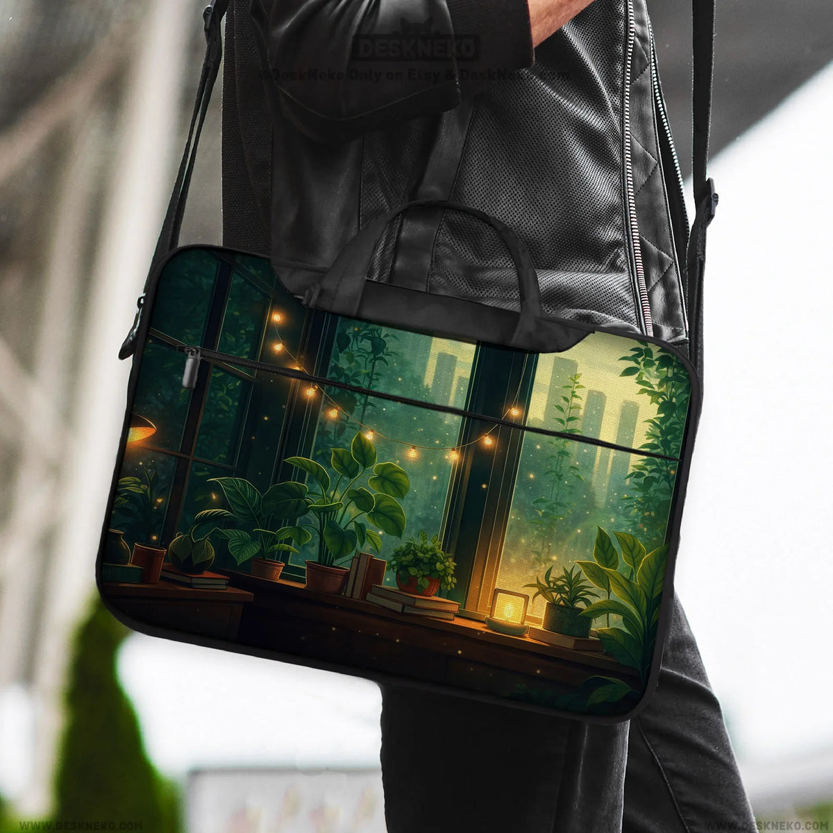 Cozy green window laptop sleeve & bag
