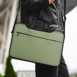 Sage green laptop bag with shoulder strap & handle