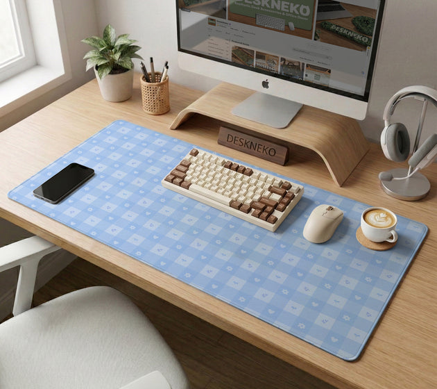 Blue gingham desk mat