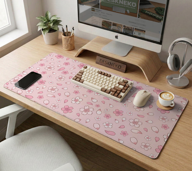 Pink cherry blossom desk mat