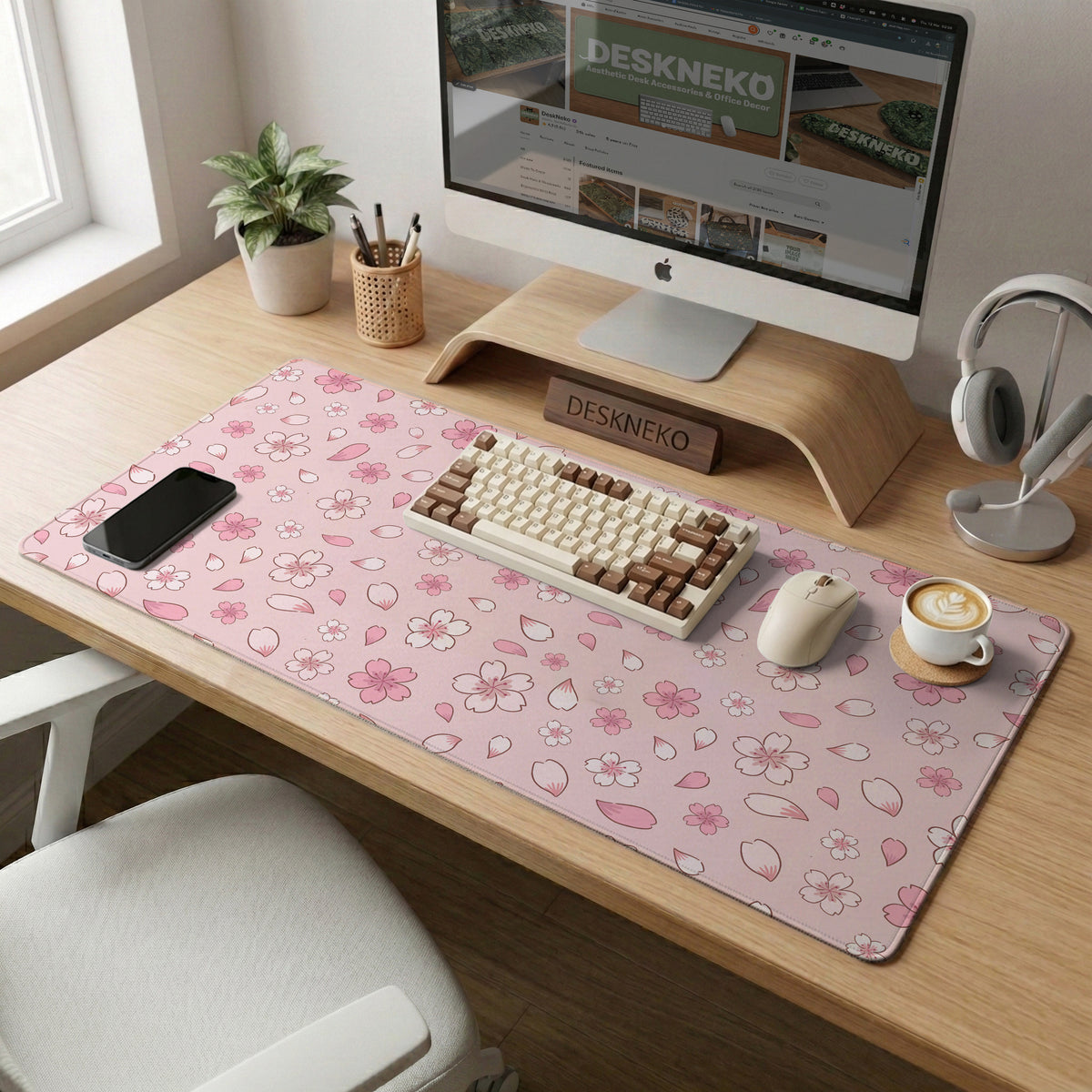 Pink cherry blossom desk mat