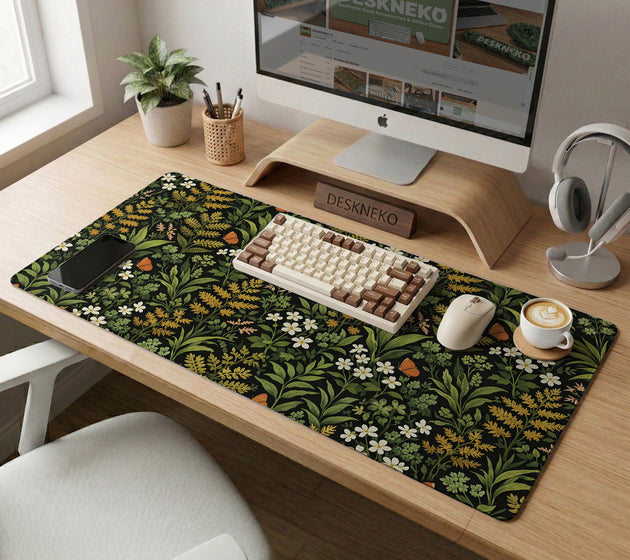 Dark botanical desk mat