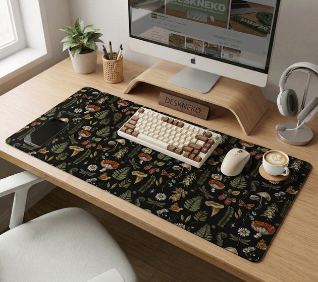 Dark botanical desk mat mousepad